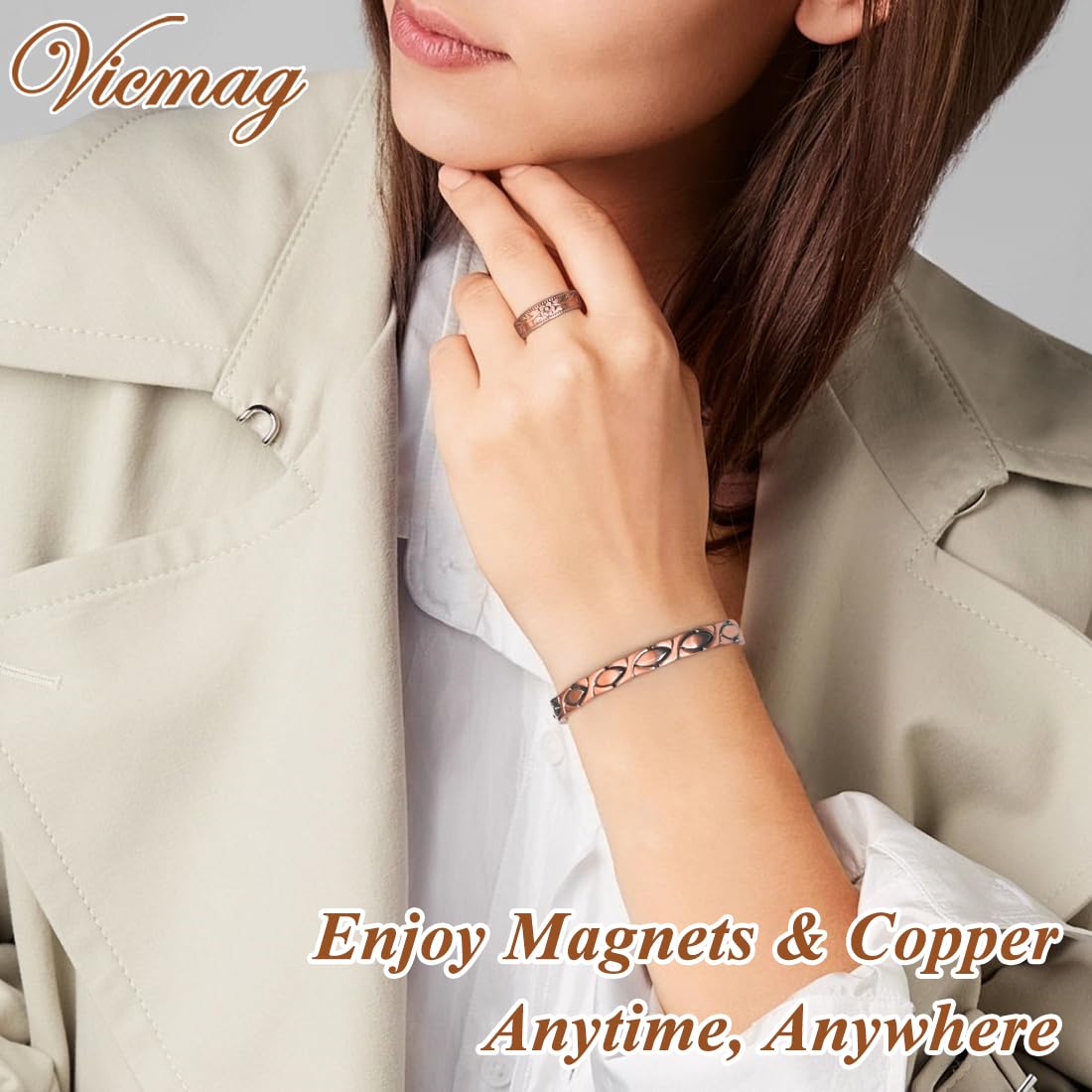 Vicmag Copper Bracelet for Women Ultra Strength Magnetic Bracelets with Effective Magnets 99.9% Pure Copper Jewelry Present with Adjustment Tool