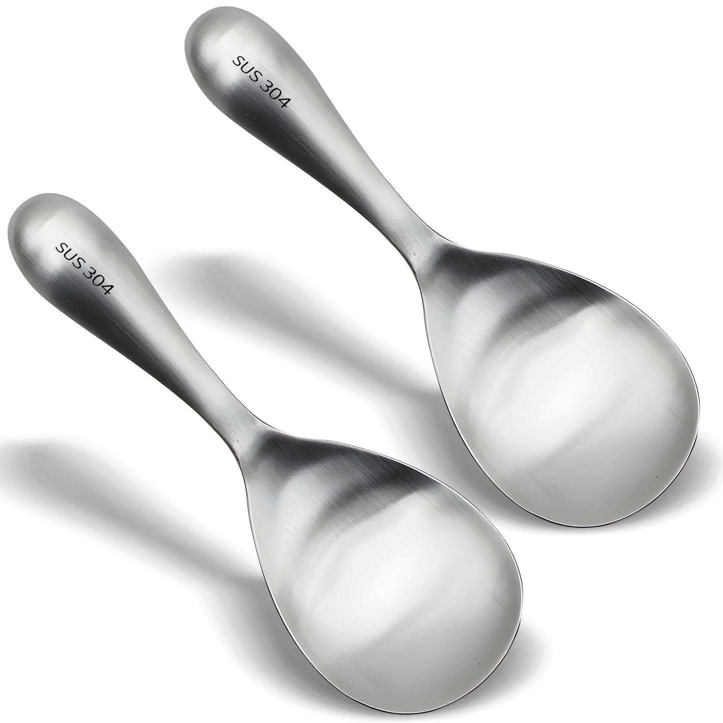 Comicfs 2Pcs Rice Spoon Paddle 304 Stainless Steel Rice Paddle Spoon Nonstick Rice Spatula Rice Scooper Metal Spoons Rice Cooker Spoons Food for Mixing Serving Draining Scooping Scraping (Matte)