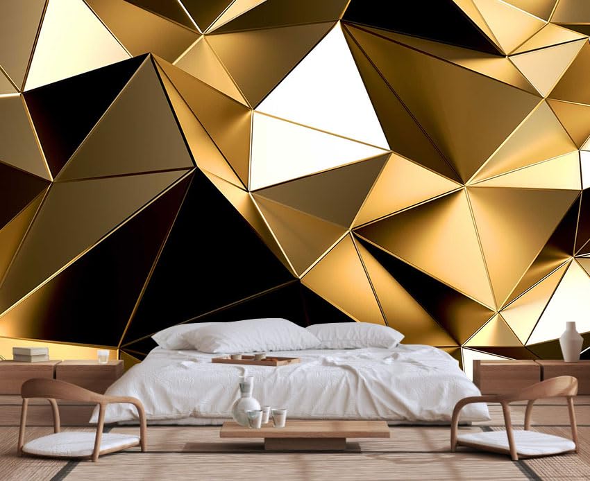 Golden 3D Geometric Lines Wallpaper - Large Wall Murals, Sofa & TV Wallpaper (Non-self-Adhesive) - color: 121, size: 127" x 77"