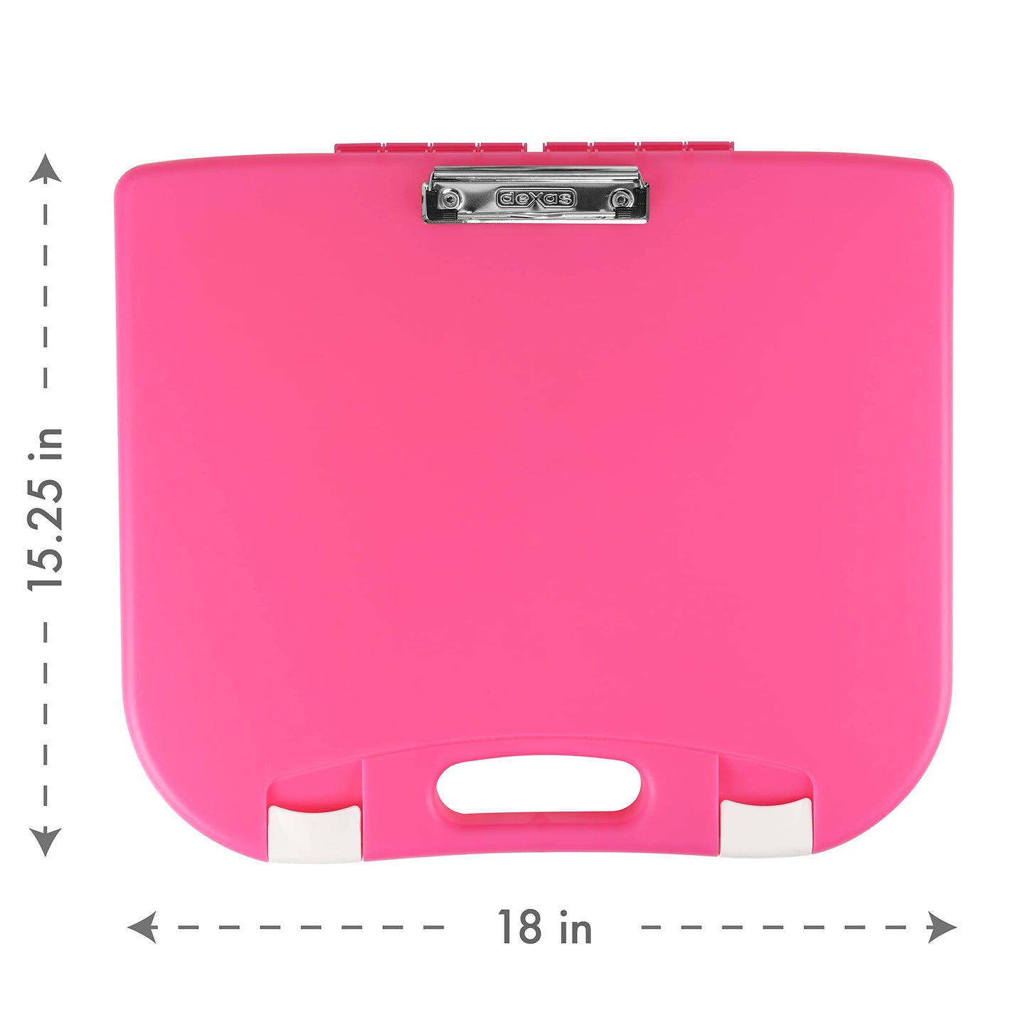 DEXAS Portable Lap Desk with Storage, Integrated Handle, Exterior Wire Clip, 18”x 15.25”x 1.38” Pink w/White Latch