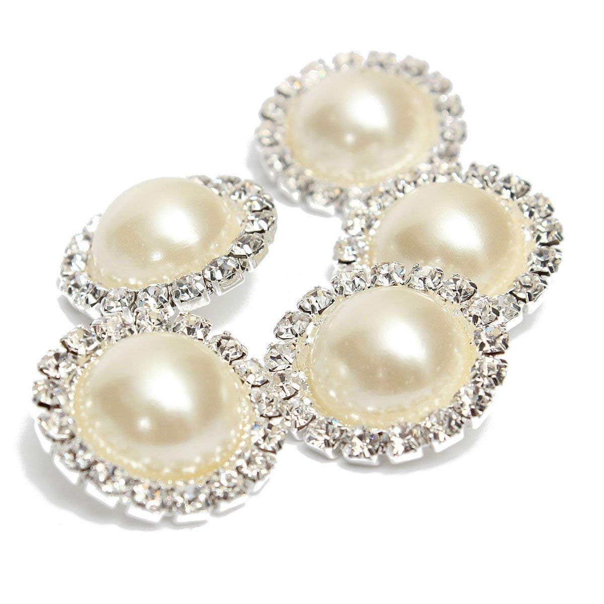 Wholesale 20 PCS Retro Vintage Round Crystal Ivory Faux Pearl Rhinestone Buttons Bulk,18MM (Flatback)