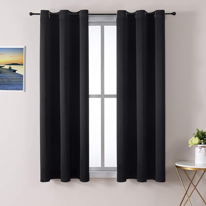 ChrisDowa Grommet Blackout Curtains for Bedroom and Living Room - 2 Panels Set Thermal Insulated Room Darkening Curtains (Black, 38W x 45L)