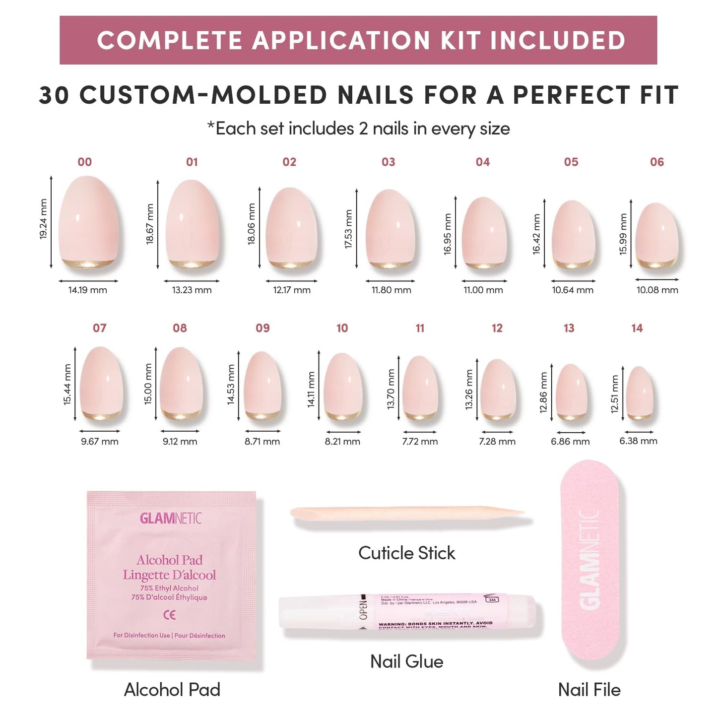 Glamnetic Press-On Nails Bundle - Glam Goals & Goal Digger | 2 Neutral Fake Nails with Gold Reverse French Tip in Short Oval & Short Round | Durable, Salon-Quality Nail Kits