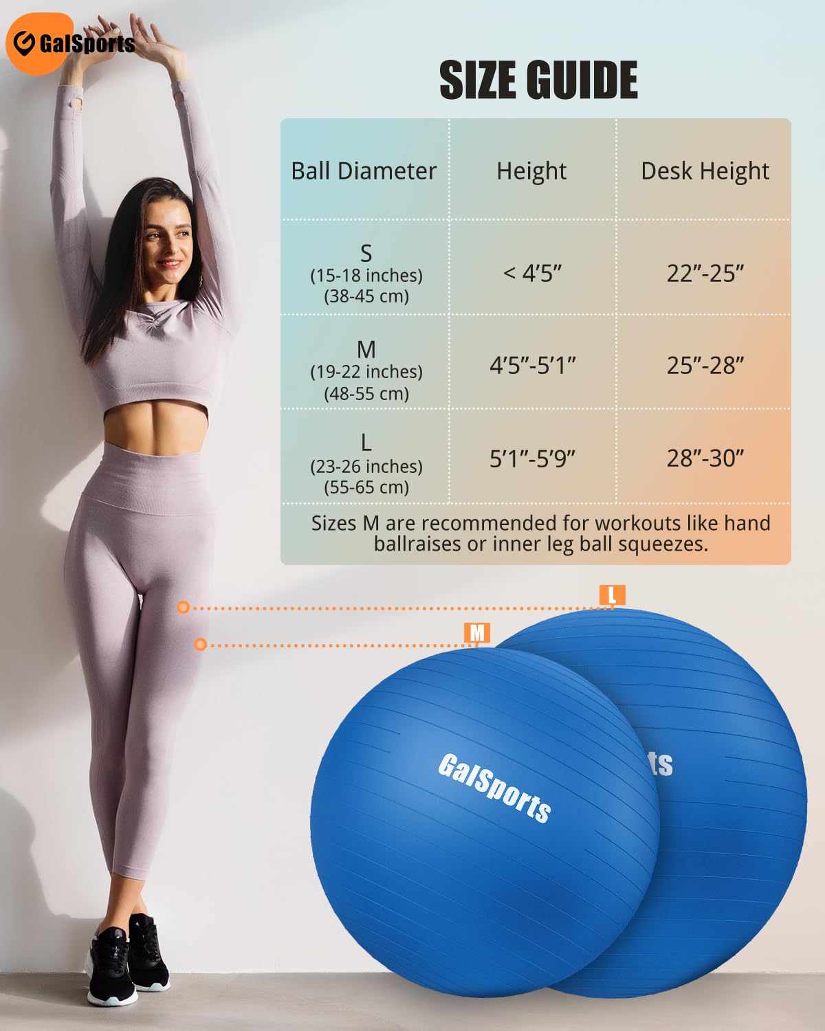 GalSports Anti-Burst Slip Resistant Stability Ball - Swiss Ball for Home Gym & Physical Therapy