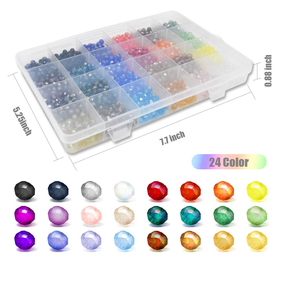 Renashed 1200pcs 6mm Briolette Crystal Glass Faceted AB Beads Spacer Beads for Jewelry Making - Bracelets, Necklaces - 24 Colors with Container Box