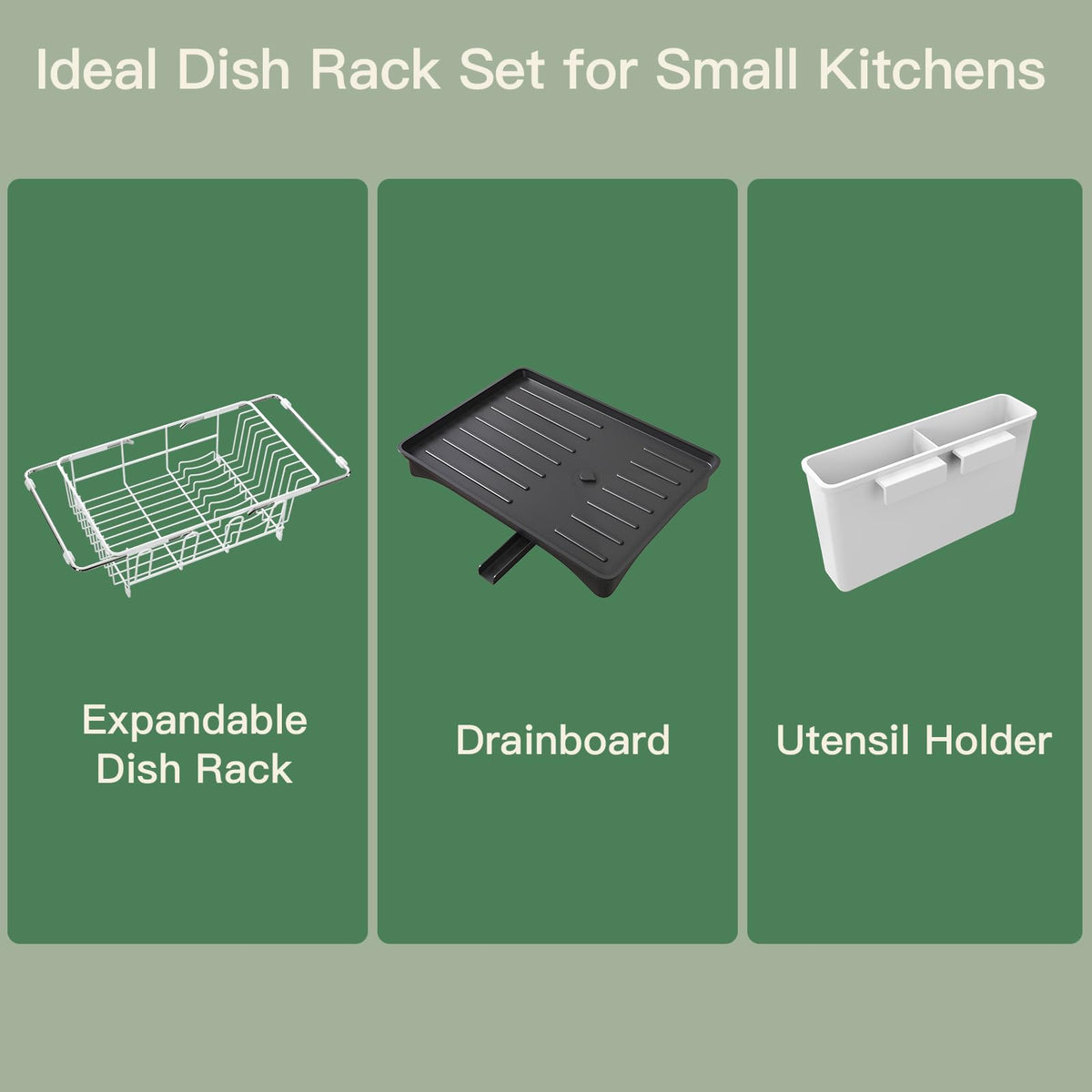 White Dish Drying Rack Over Sink with Utensil Holder