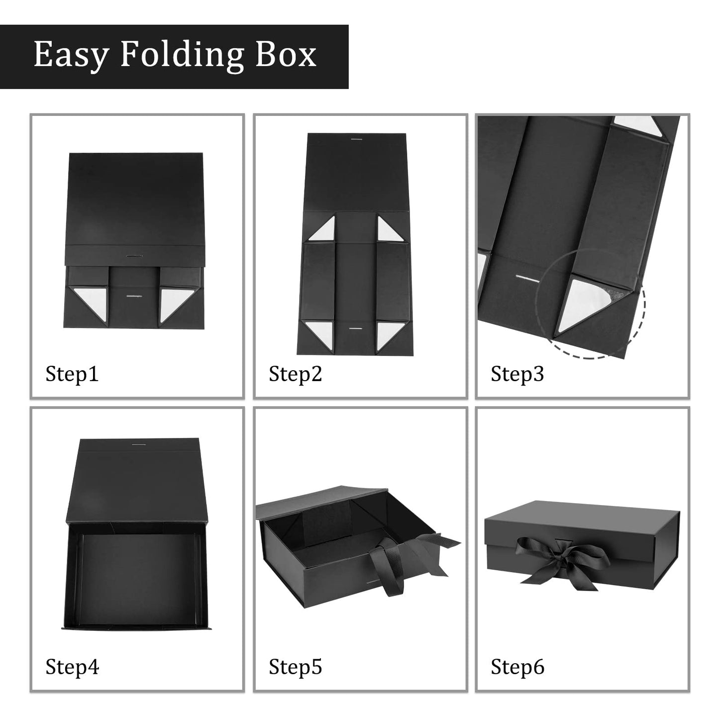 DaiJoob Large Black Gift Box with Lid for Presents 13x9x4 Inch with Ribbon and Magnetic Closure (Pack of 1)