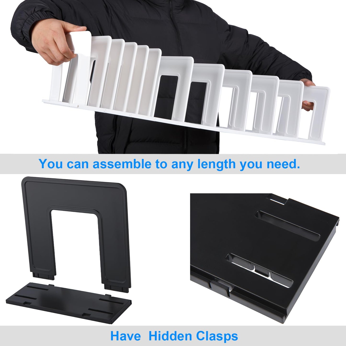 LuluEasy Adjustable Vertical File Sorter Sturdy Plastic Expandable Upright File Holder, Desktop Binder Organizer, School Office File Organizer Bookshelf Divider, Assemble Easily Endlessly, Black