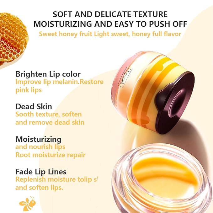 Honey+Strawberry+Apple Lime+Watermelon Lip Balm Lip Mask, Moisturizing Lip Sleeping Mask, Hydrate Repair Prevent Dry Cracked Lip (Watermelon+Apple Lime+Strawberry+Honey)