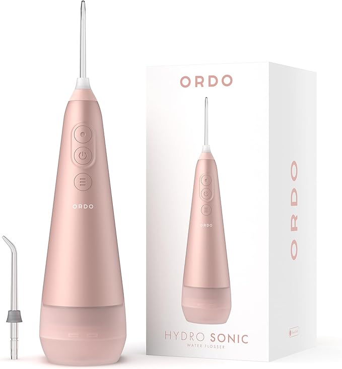 Ordo Water Flossers for Teeth, Cordless IPX7 Waterproof Oral Irrigator, 3 Pressure Settings, Portable, Rechargeable Electric Sonic Flosser, Dental Professional Recommended, Rose Gold