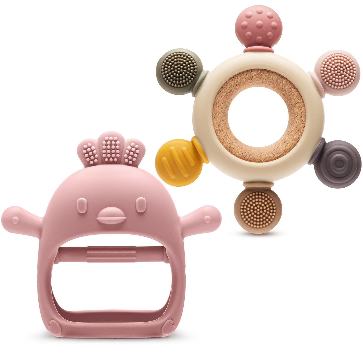 Easter 2 Pack Baby Teething Toys for 3-6 6-12 Months, BPA Free Silicone Teething Mitten & Teething Ring, Baby Teether Sensory Chewing Toys for Teething Relief, Baby Easter Basket Stuffers