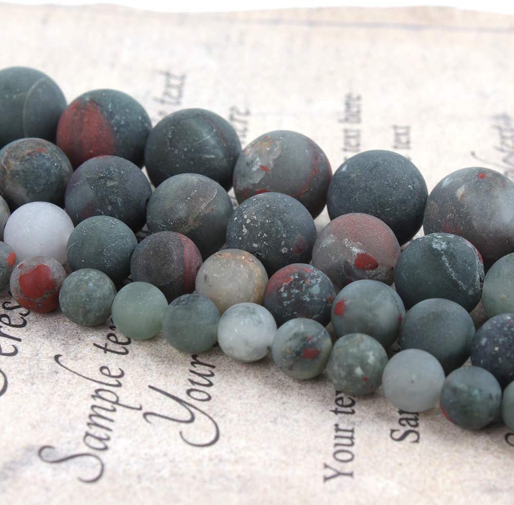 Song Xi Frosted African Blood Stone Beads 6mm Natural Stone Beads for Jewelry Making Gemstone Beads