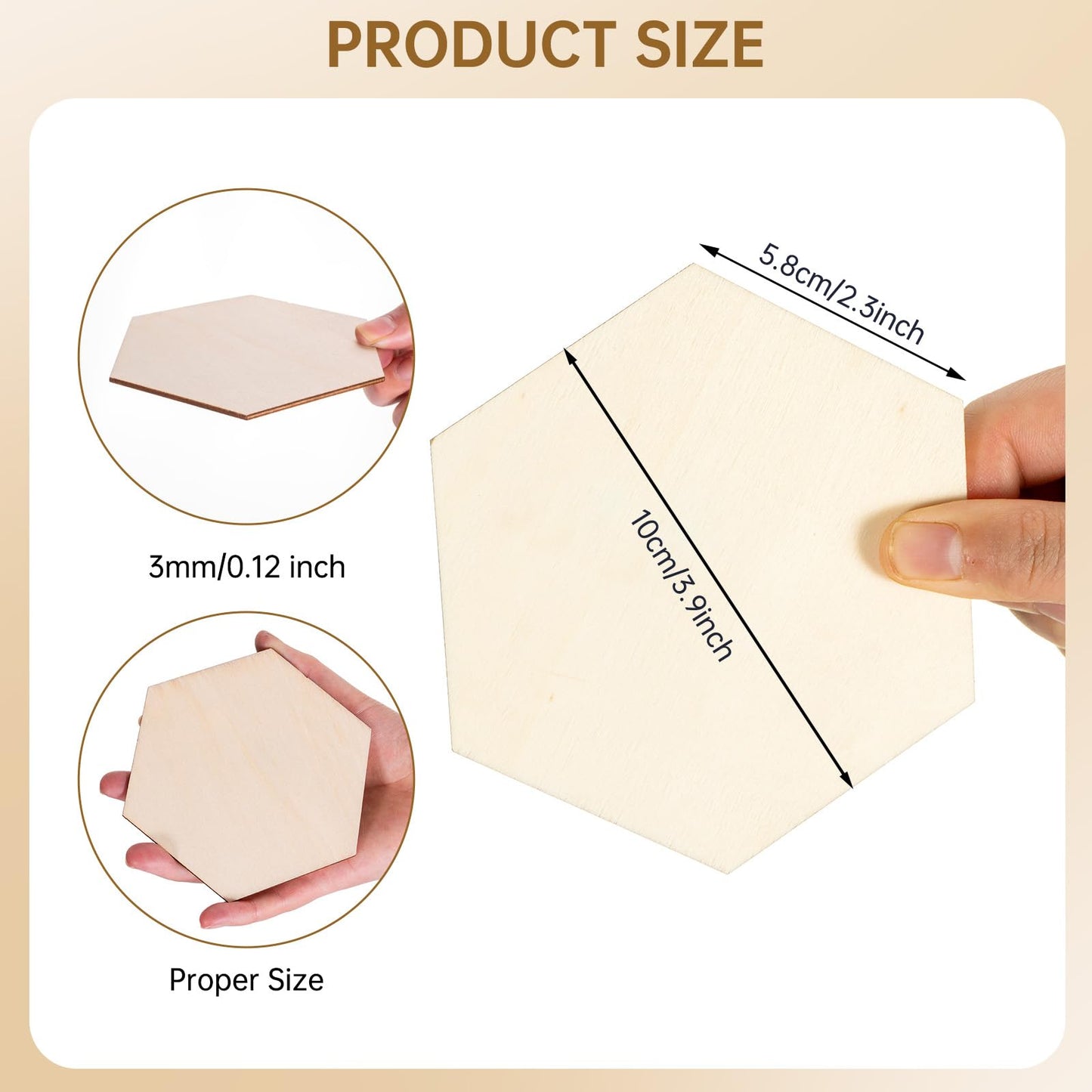 50PCS Wooden Hexagon for Crafts, 4 Inch Unfinished Wood Pieces for Crafts, Natural Hexagon Shape Wooden Slices Cutouts Coasters for Paint DIY Pyrograph Staining Burning Engraving Carving