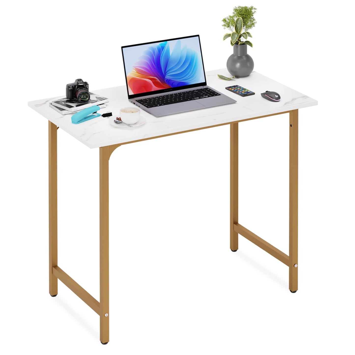 BestOffice Computer Desk,Home Office Desk, Modern Simple Style for Home Office Study Writing (Gold, 32 Inch)