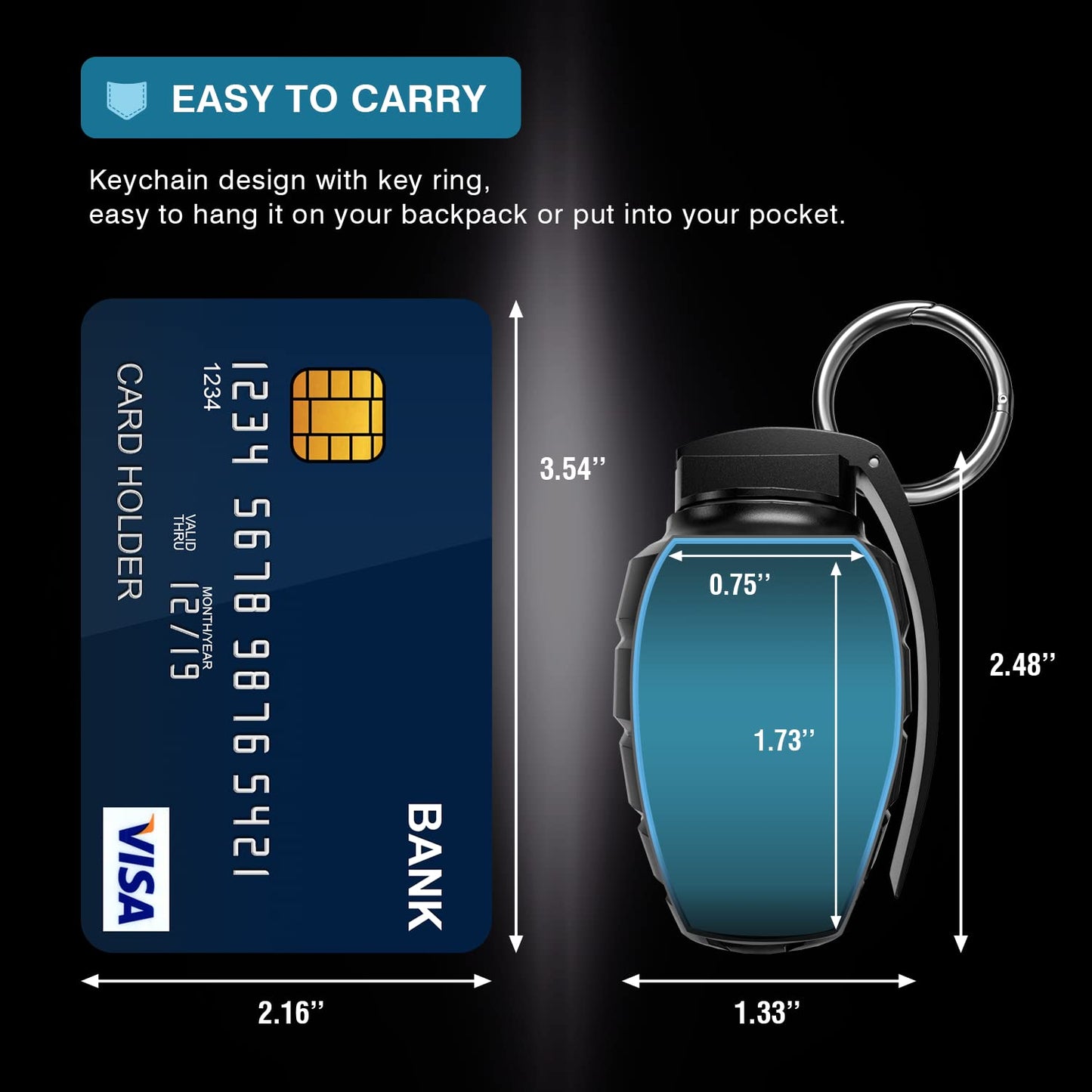 EDC Waterproof Container Pill Case/Holder/Cash Stash Keychain Fob with Key Ring, Emergency Accessory Organizer Bottle Matches Dry Box, Cool Gadget Gifts for Men Outdoor Survival Camping Travel