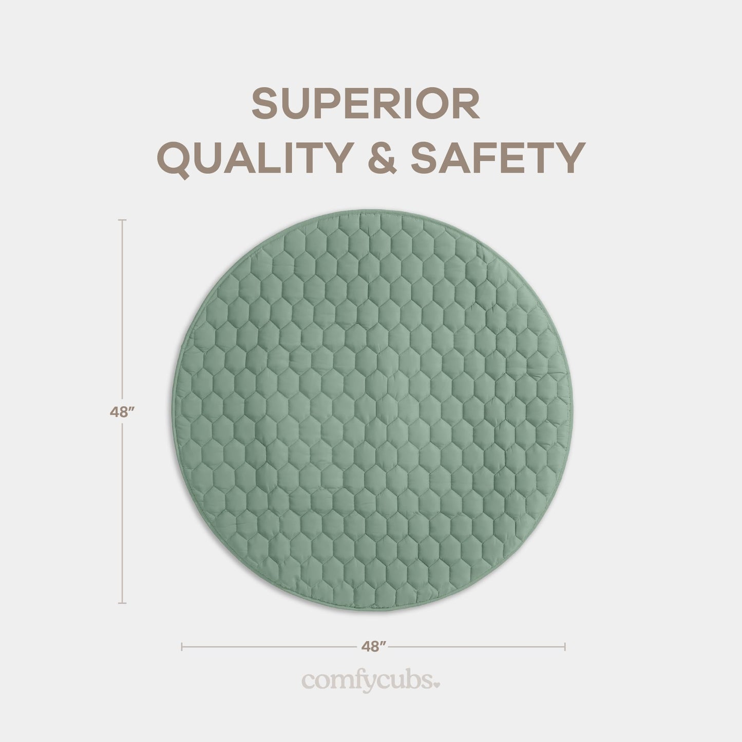 Comfy Cubs Round Kids Play Mat - Medium 48 inches Soft Quilted Baby Floor Mat with Non-Slip Bottom - Plush Design for Toddlers' Playtime - Comfortable and Durable - Fern