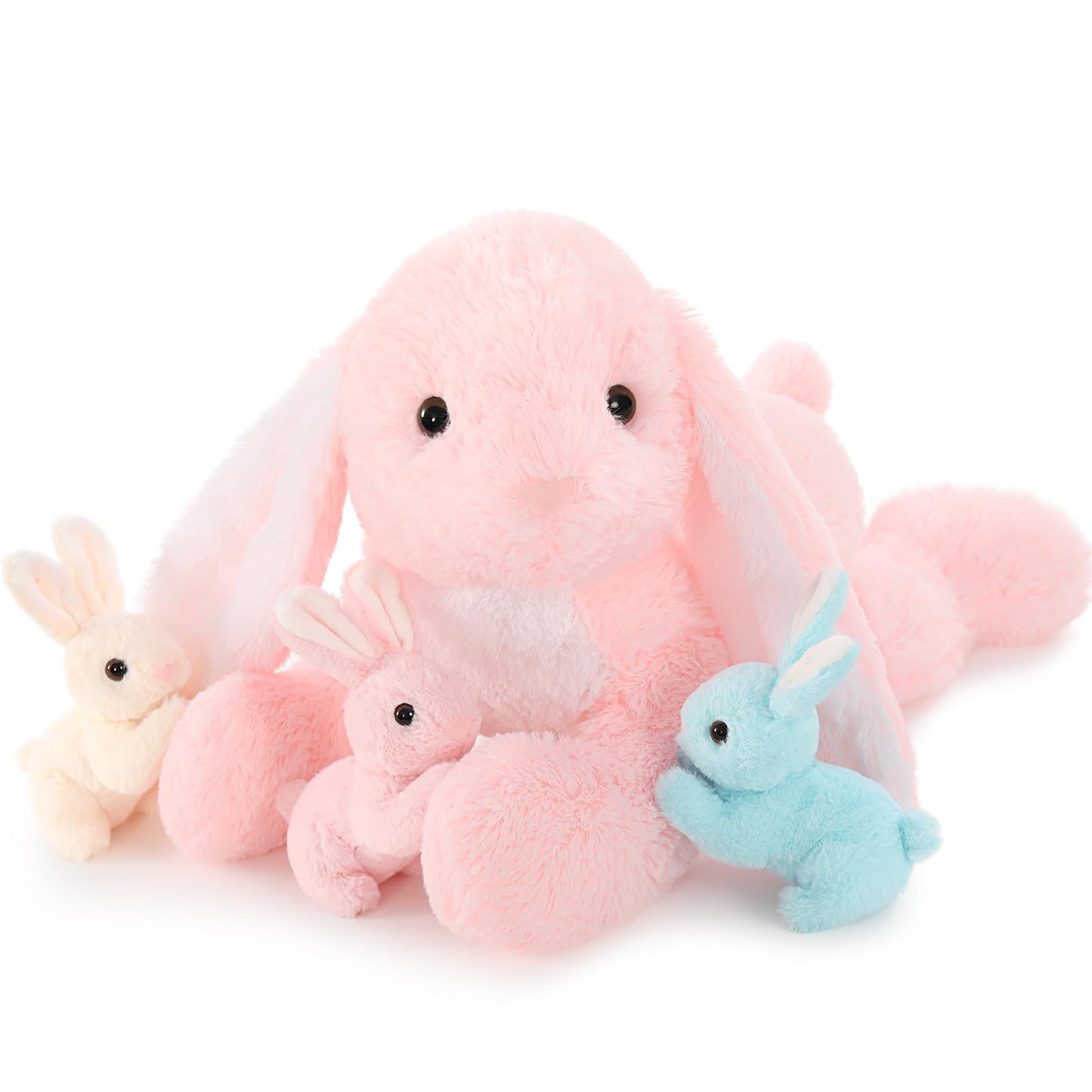 BENINY Big Pink Bunny Stuffed Animal 24" - Large Easter Stuffed Bunny Rabbit Plush Toy Gifts for Girls Baby - Plushy Mommy Bunny Surprise with 3 Babies Inside