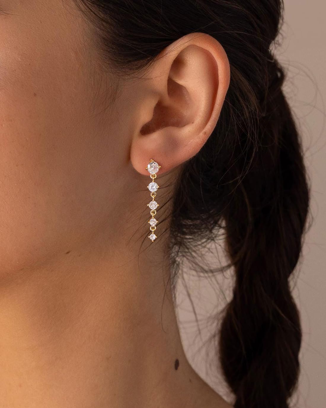 PRTGL Gold Earrings for Women - 14K Gold Plated Tiny Cubic Zirconia CZ Dangle Wedding Earrings for Women Bridal Bridesmaid