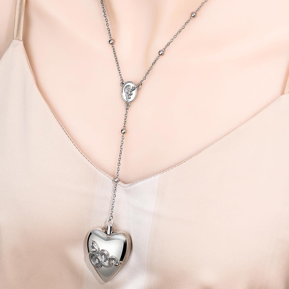 Heart Serpent Pendant Necklace Silver Stash Necklace With Spoon Solid Silver Plated Necklaces Jewelry Gift for Women