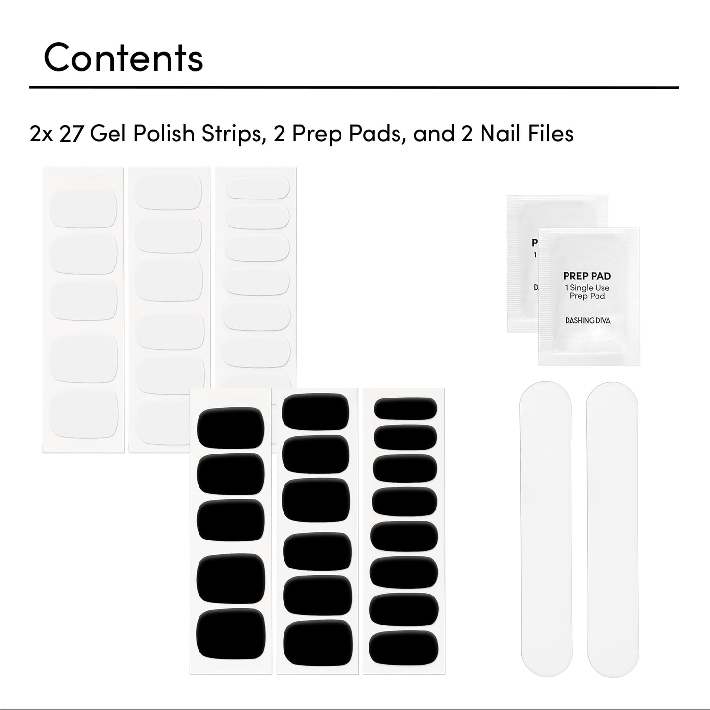 Dashing Diva Gloss Nail Strips Bundle - The Black & White Collection - Real Black & Daikon - UV Free, Chip Resistant, Long Lasting Gel Stickers - Contains 2 Sets
