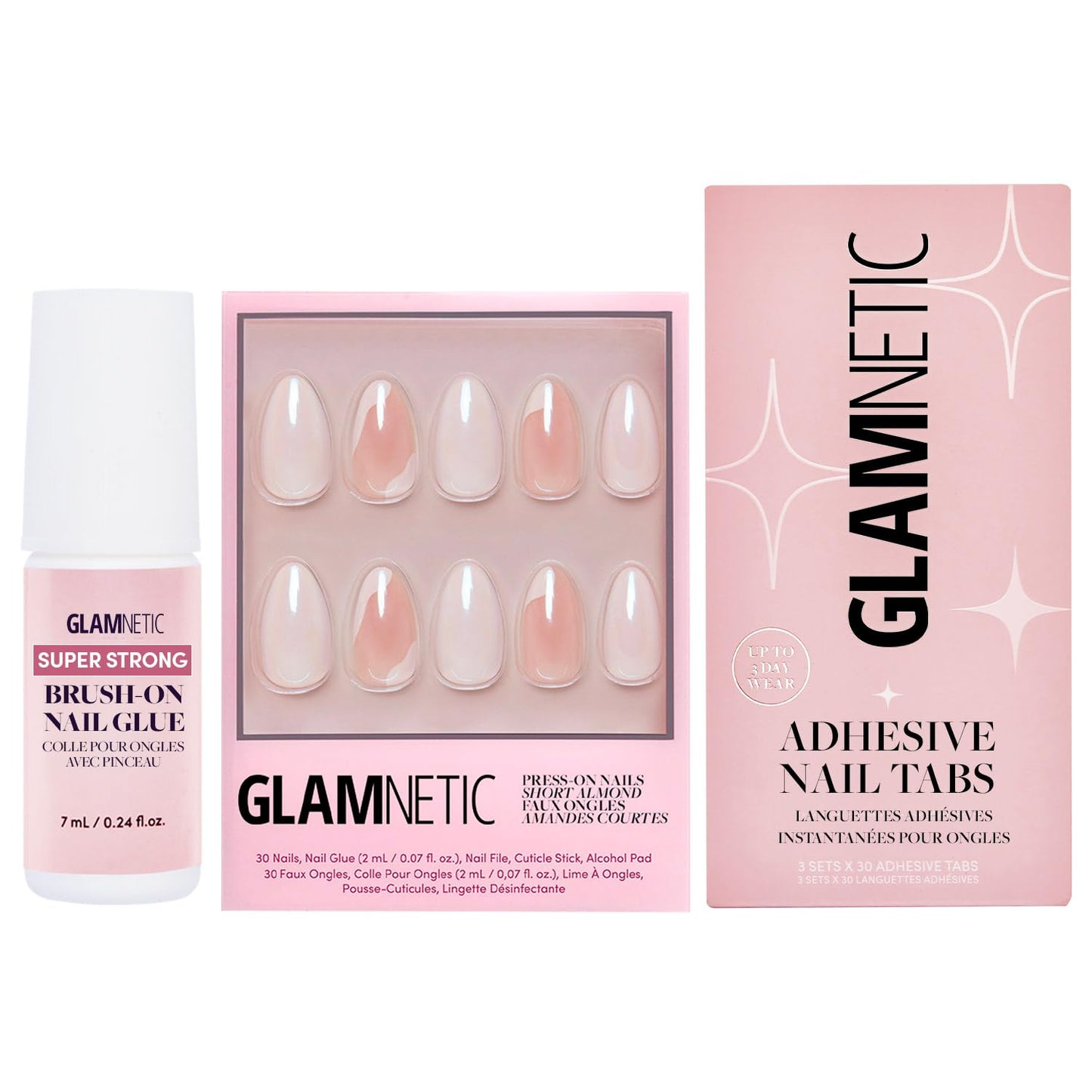 Glamnetic Press-On Nails - Lovey Dovey | Short Almond Fake Nails with Abstract Accents | 15 Sizes - 30 Nail Kit with Glue & Nail Tabs