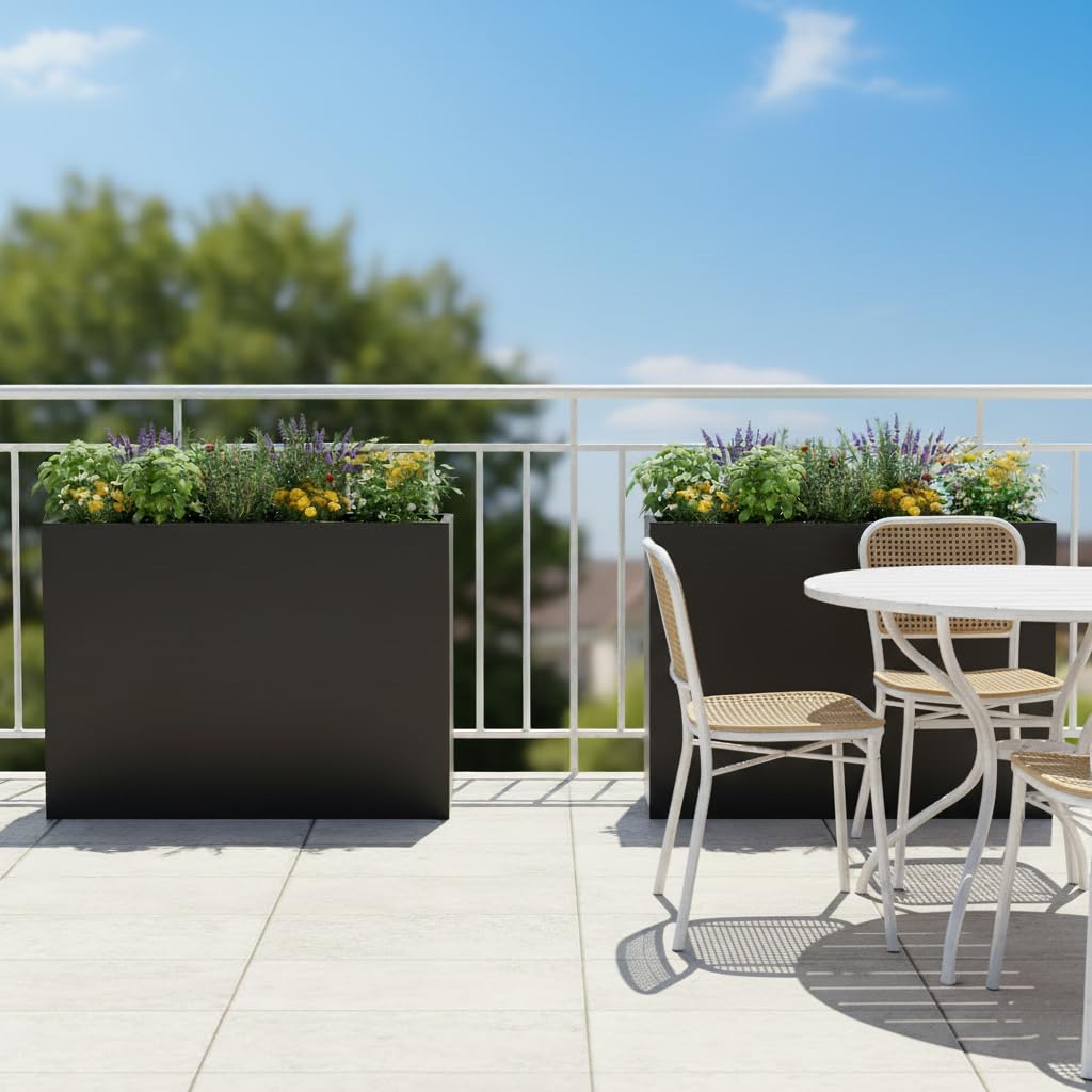 Tall Metal Planter for Outdoor Plants,38"Lx13"Wx30"H All-Weather Durable Plant Box,Large Rectangular Planter with Drainage Holes & Removable Shelf,Modern Decor for Tall Small Plants, Trees, Flowers