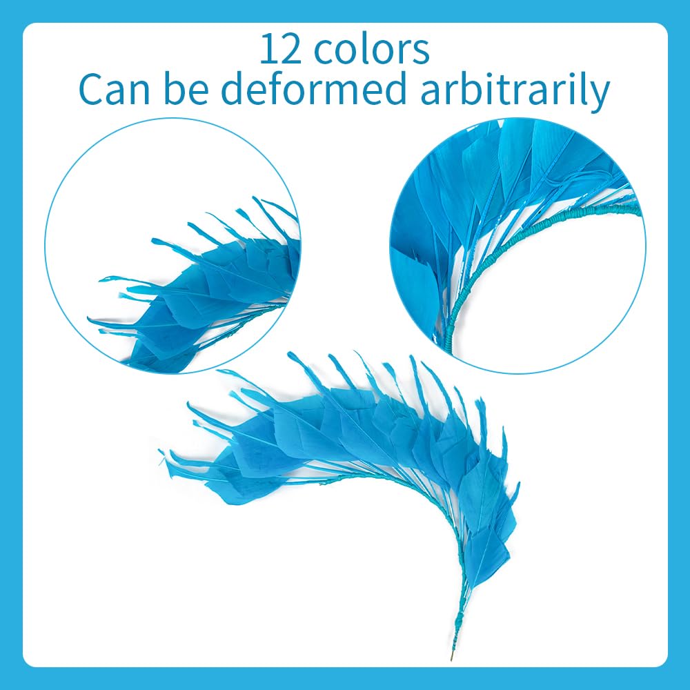WENCELYL Trimmed Goose Feather Wire Flower Single Pack Feather Flower Arrow Shaped Tips Natural Goose Swan Feathers for Wedding Decor Millinery Fascinator (Turquoise)