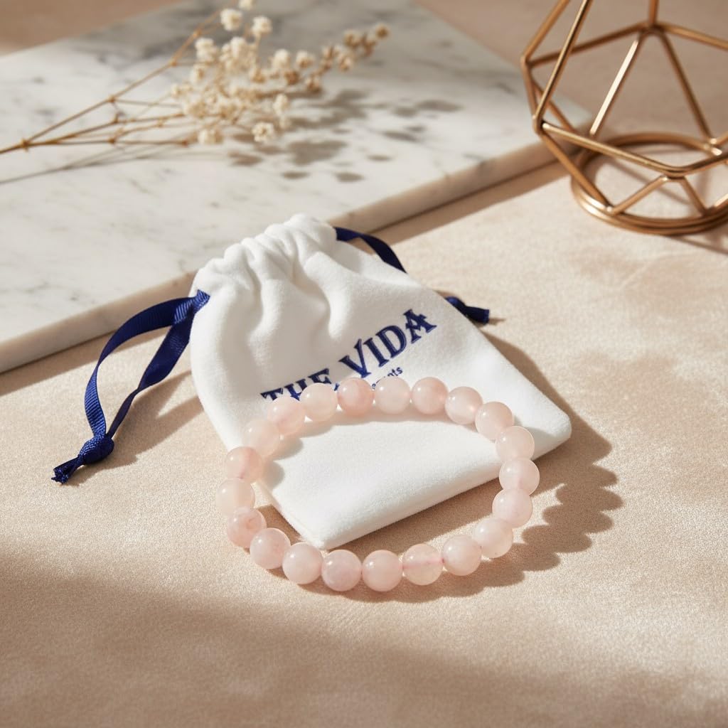 The Vida Handmade AAA+ Quality Crystal Stretch Elastic Bracelet - Nature Gemstone - Jewelry Gift - Holiday Gift - For Women & Men (Flower Agate)