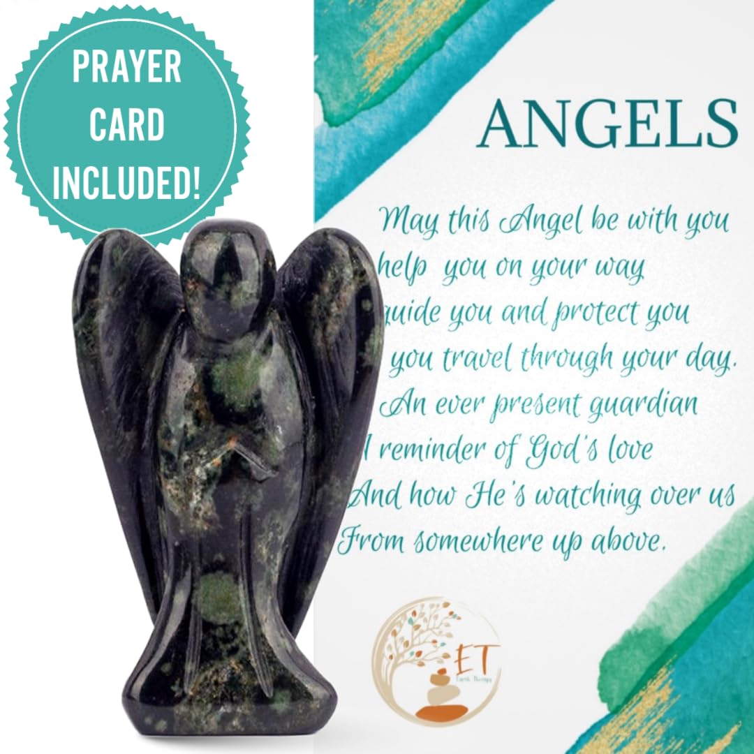 Earth Therapy Pocket Guardian Angel with Serenity Prayer Card - Polar Jade Natural Crystal Healing Stone Figurine - Gift for Yourselves and Your Loved Ones……