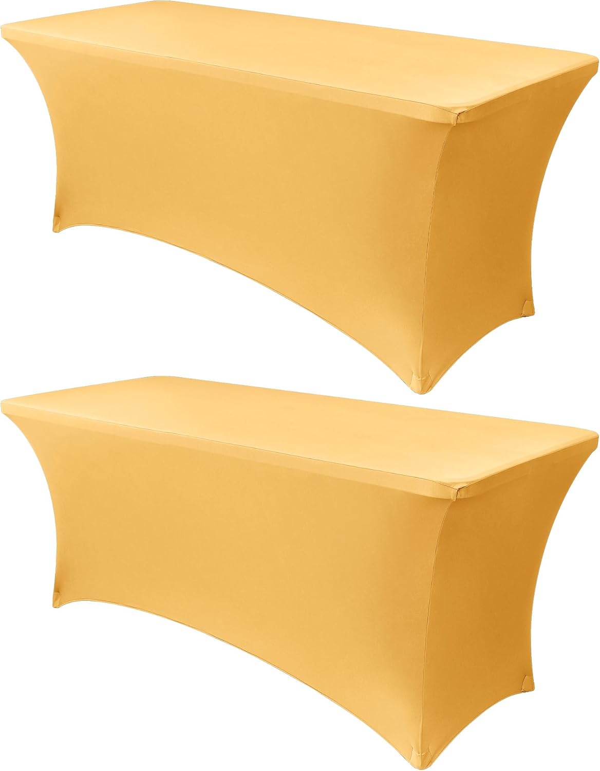 Obstal 4Ft Stretch Spandex Table Cover for Standard Folding Tables - 2 Pack Universal Rectangular Fitted Tablecloth for Party, Banquet, Events, Trade Show (Gold, 48L x 24W x 30H Inches)