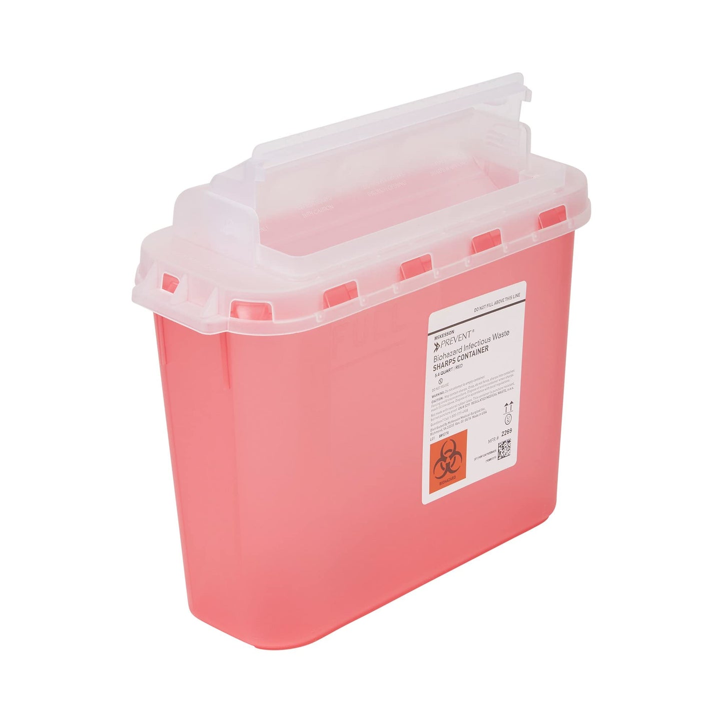McKesson Prevent Sharps Container for Home Use, 5.4 Quart - for Biohazard Infectious Waste, Needle and Syringe Disposal - Translucent, Touchless Lid - Red, 20 Count