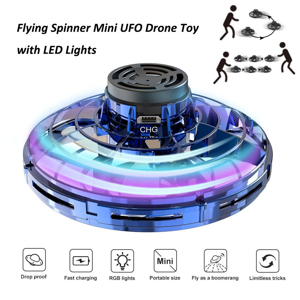GoolRC Flying Spinner Mini UFO Drone Flying Fidget Spinner Hover Boomerang Fidget Spinner Hand Controlled Mini Drone for Teens Adults Indoor Outdoor Flying Toy
