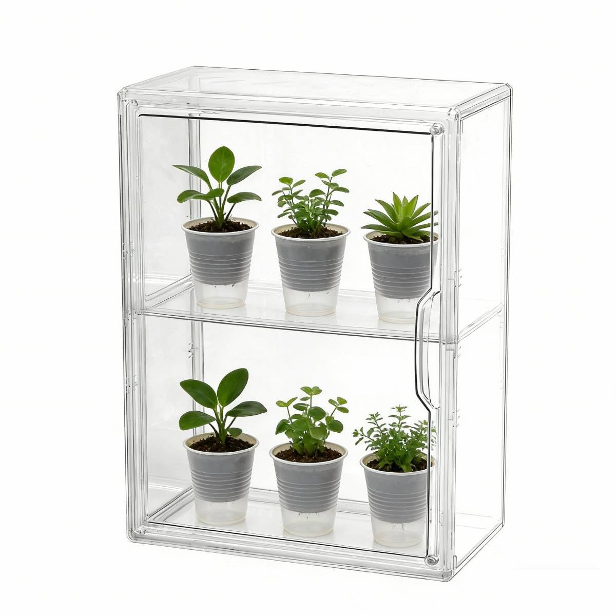 Mini Greenhouse for Indoor, Clear Stackable Green House with Magnetic Waterproof Door for Small Plants, 14”x10.5”x5.5”