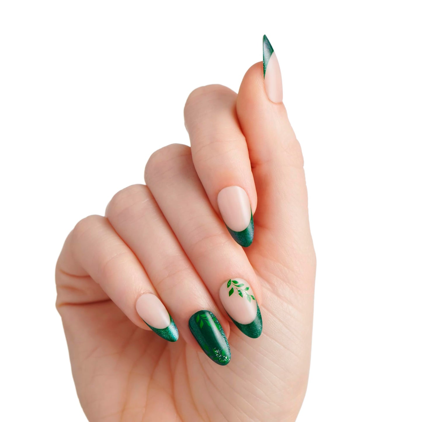 KISS X WICKED: FOR GOOD Press On Nails Almond, ‘Dreams Take Flight’, Green, Medium, Waterproof, Chip Proof, Smudge Proof, 28 Fake Nails, Pink Gel Nail Glue (2g), Mini Nail File, & Manicure Stick