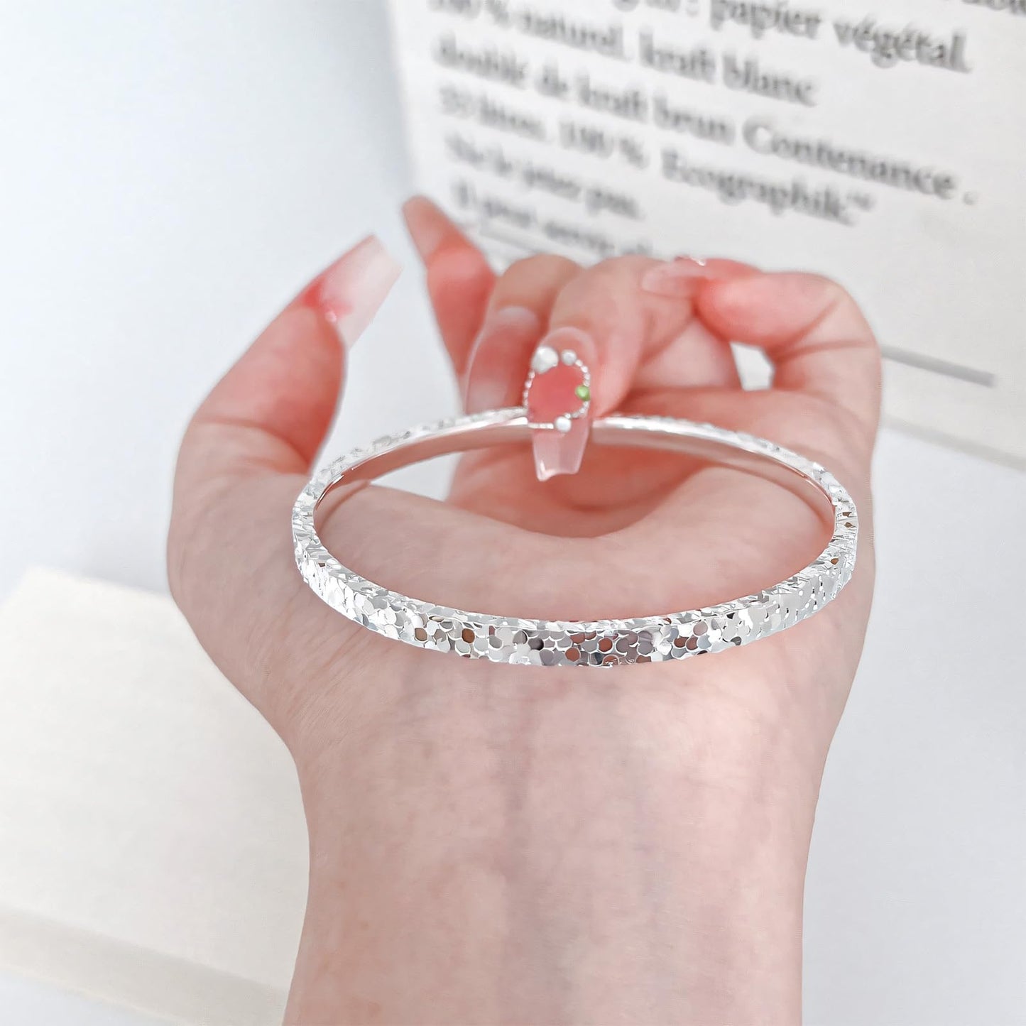 Handmade 925 Sterling Silver Bangle Bracelet For Women Hammered Bangles Open Adjustable Bangle For Women Stackable Statement Textured Bangle Bracelet Simple Dainty Silver Thin Bangle Jewelry For Women