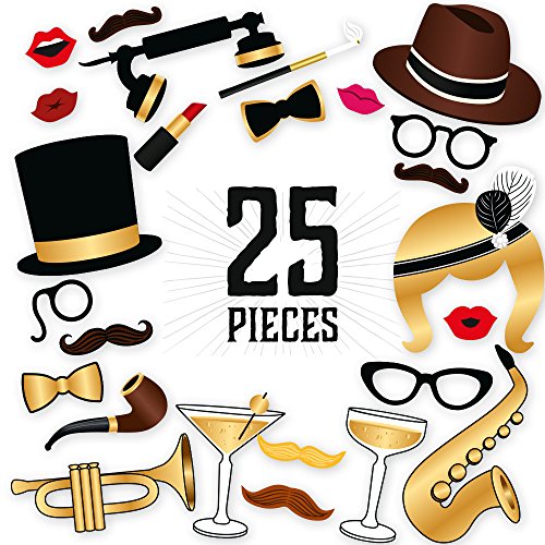 Photo Props by PartyGraphix Roaring 20's Themed DIY Photo Booth for Wedding, Birthday Party or Hollywood Party. Reusable. 25 Pieces - size: 25 Pieces