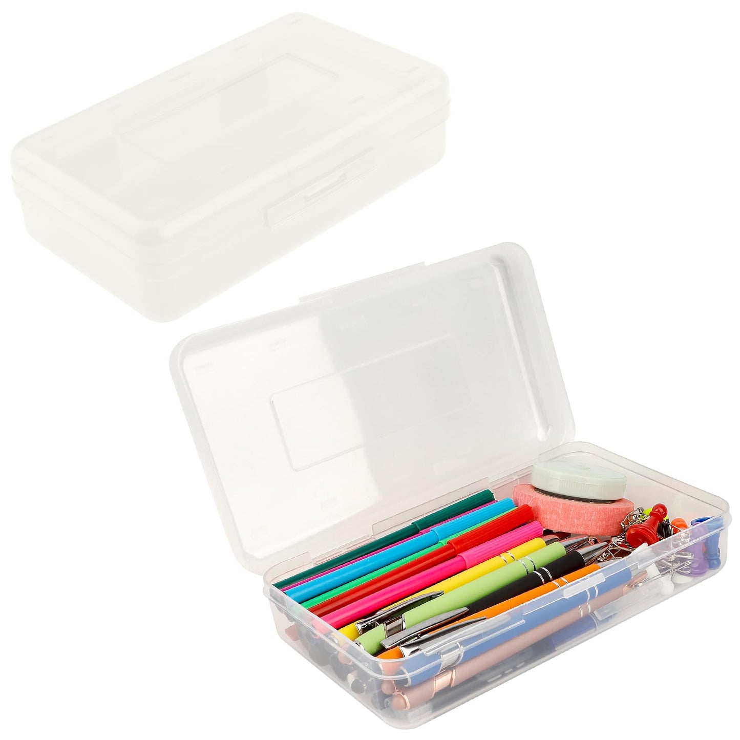 Pencil Box, Clear Pencil Case, Large Capacity Plastic Hard Pencils Case Crayon Box with Snap-Tight Lid Stackable for Kids Adult Student Pens Pencils School Supplies Storage Office Supplies, Clear