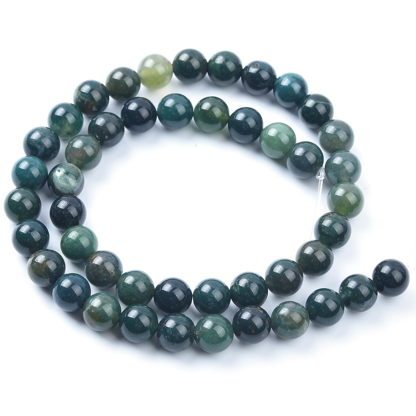 Genuine Green Moss Agate Beads for Jewelry Making Gemstone Semi Precious Stone Round 10mm Strand 15"(37-38pcs)