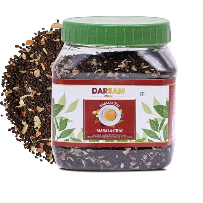 Darsam Masala Chai - 8.8oz (250g) | Premium Assam Black Tea with Cardamom, Cinnamon, Cloves, Ginger & Black Pepper | Freshness Locked in Airtight PET Jar | Non-GMO & Gluten-Free