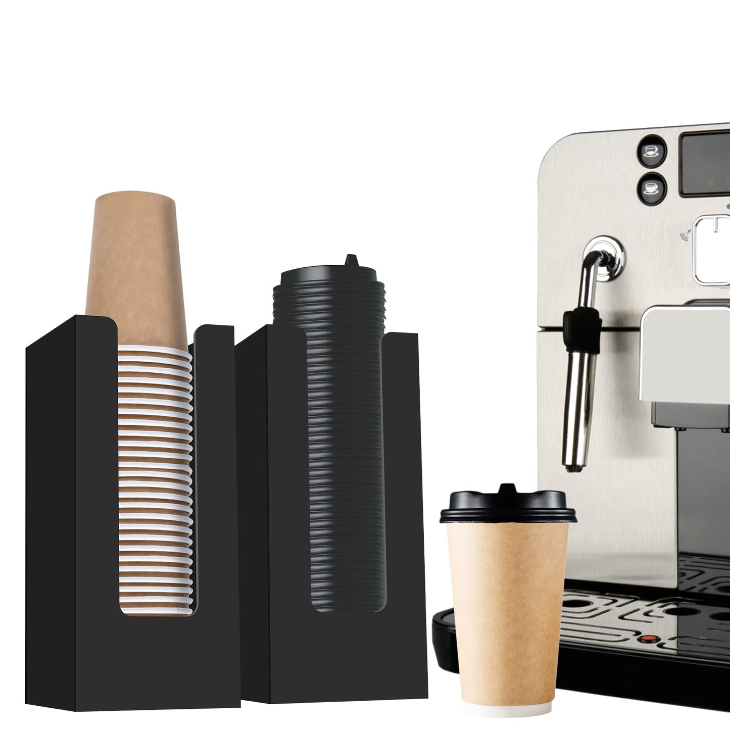 MYITYARD Coffee Cup Dispenser, Cup and Lid Organizer fits 5 to 16 oz Disposable Paper & Plastic Cups, Acrylic Cup Holder for Table Countertop, Black