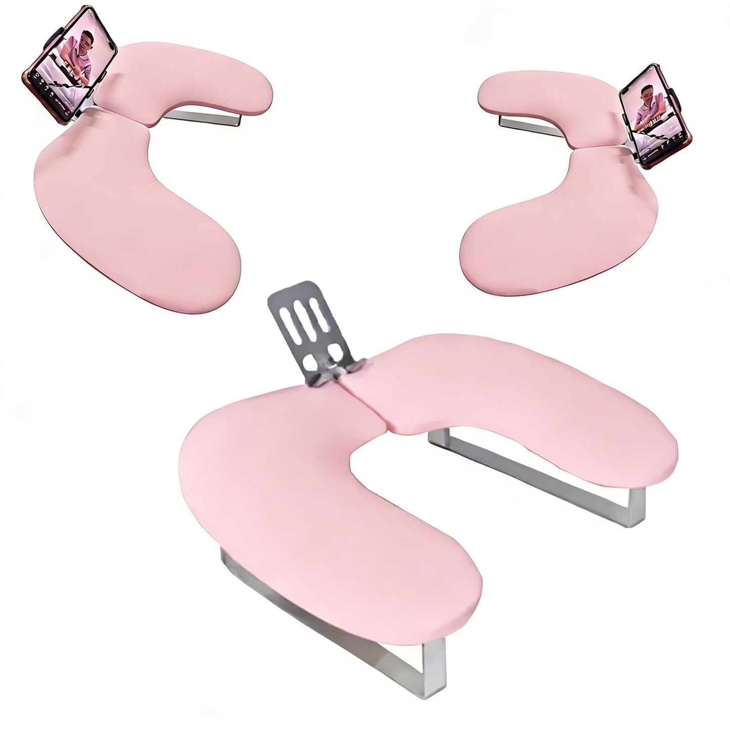 Arm Rest for Nails,U-shaped Manicure Nail Hand with phone holder Rest Pillow Cushion,Foldable PU Leather Nail Tech Arm Rest for Nails Tech,Foot Hand Rest (Light pink)