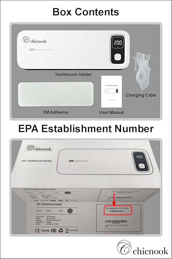 UV Toothbrush Holder, Sanitizer Cleaner Dryer, Wall Mounted with Rechargeable Battery