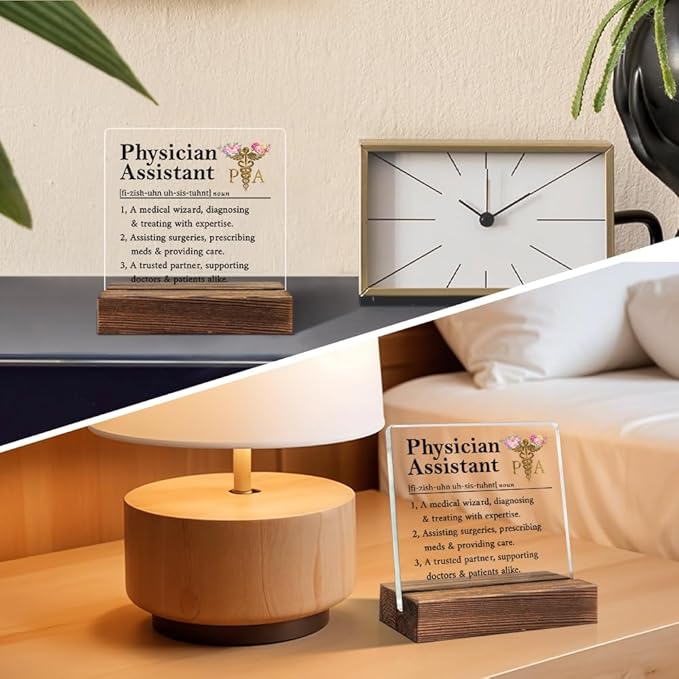 Physician Assistant Definition Acrylic Sign with Wood Stand, Physician Assistant Gifts for Women Men, Appreciation Thank You Gifts for PA Medical Physician, Future PA Week Present