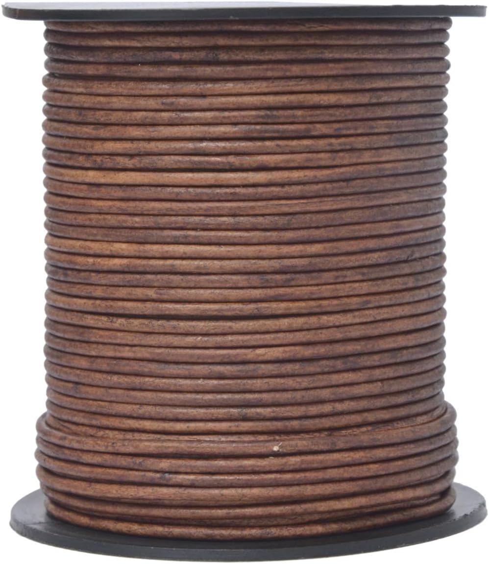Xsotica Xsotica 25 Meter Real/Genuine Round Leather Cord for Jewelry Making, Leather Strips & Strings for Necklaces, Bracelets, Braiding, Crafts (Brown Antique Natural, 2mm)