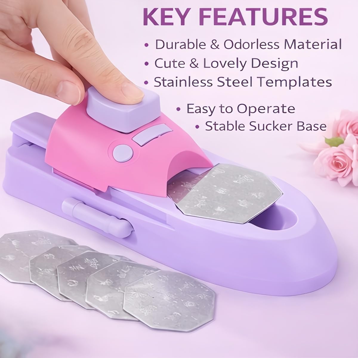 Professional Nail Art DIY Pattern Printing Machine Stamper Nail Printer Manicure Tools Plastic Durable Odorless for Salon Home Use 19.3 x 8.3 x 7cm 6 Templates