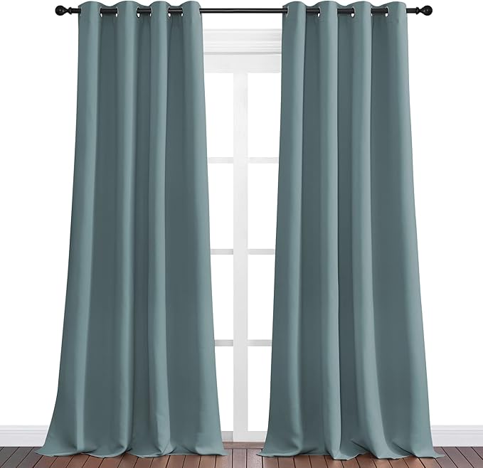 NICETOWN Modern Blackout Curtains Noise Reducing, Thermal Insulated and Privacy Room Darkening Drape Panels for Boy's Guest Room Door Window (Greyish Blue, 2 Panels, W55 x L90 -Inch)