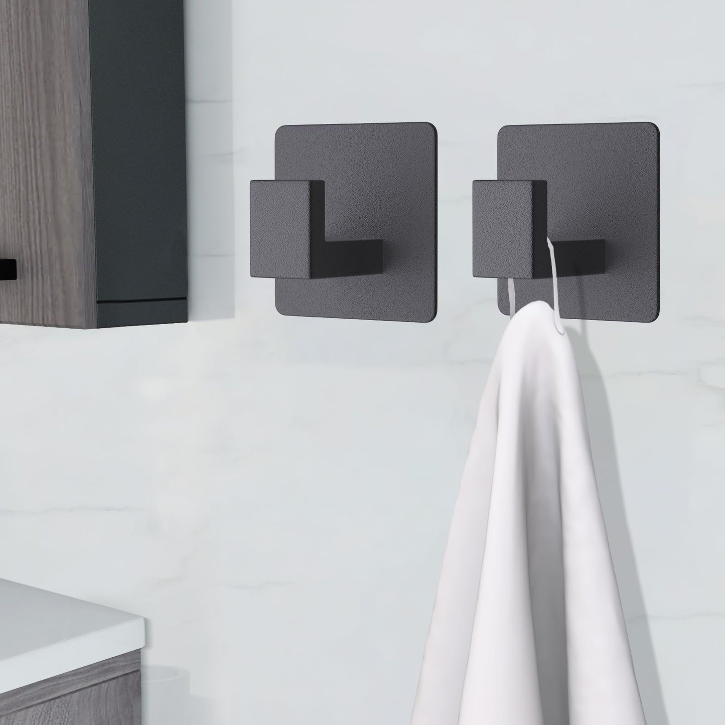 VAEHOLD 4 Pack Adhesive Towel Hooks, Heavy Duty Wall Hooks Aluminum Hooks Stick on Door, Kitchen, Bathroom for Hanging Coat, Hat, Towel, Robe, Clothes (Black)
