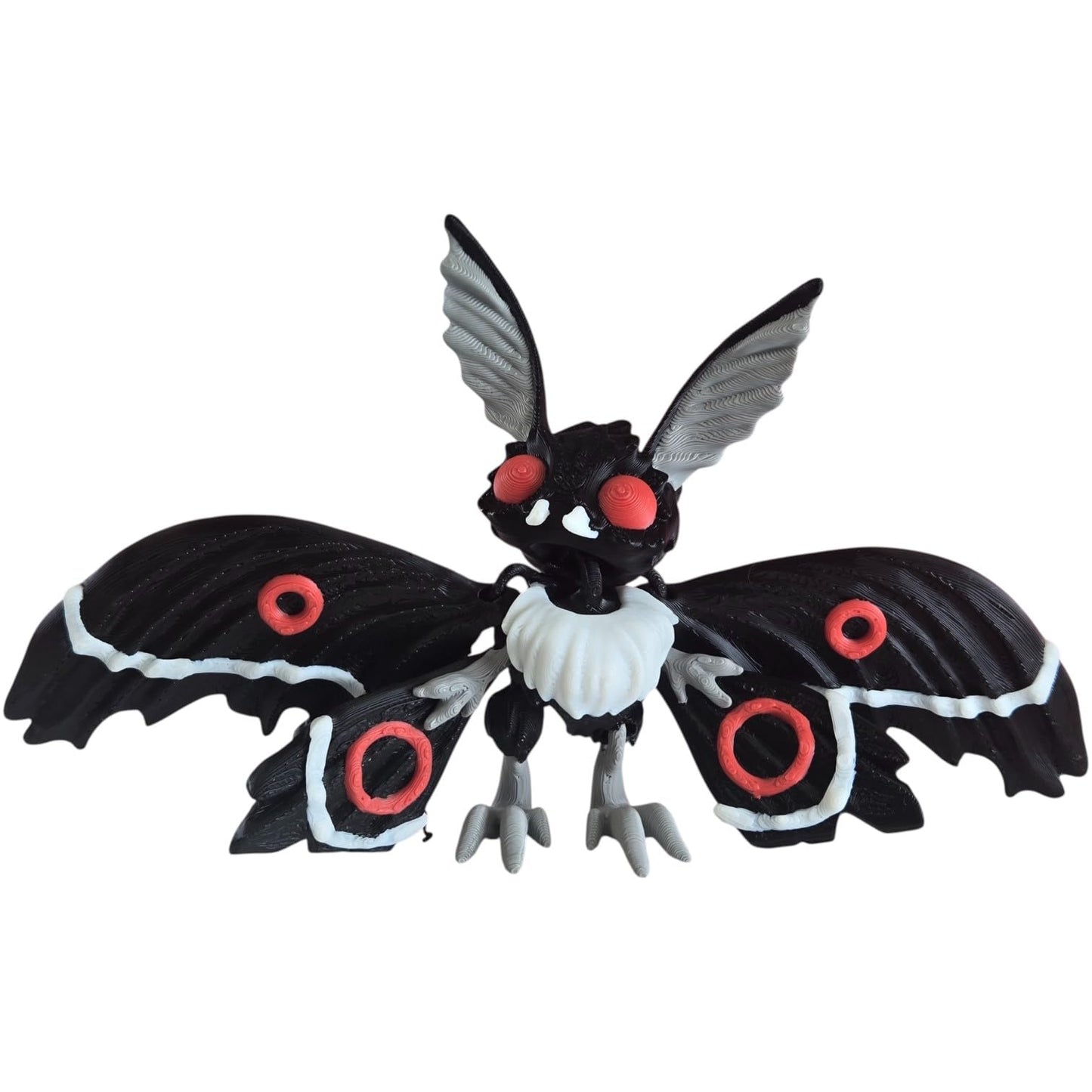 Articulated Twisty Mothman Collectible Figurine - Striking Gothic Design with Black Wings and Red Eyes for Unique Shelf Display - 3D Printed in Canada