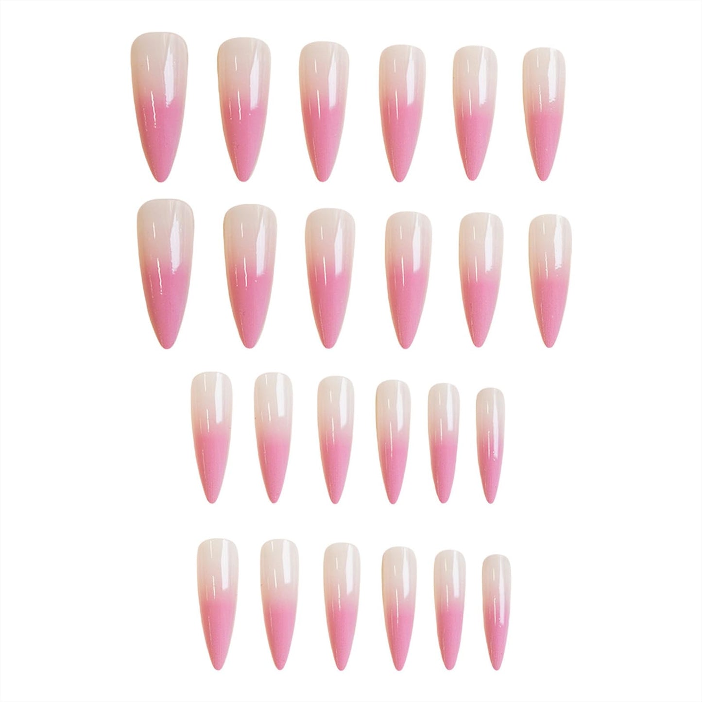 SINHOT Stiletto Press on Nails Long Fake Nails Glossy Glue on Nails Pink White Ombre Acrylic Nail Almond Artificial Nail Stick on False Nail with Design 24 pcs
