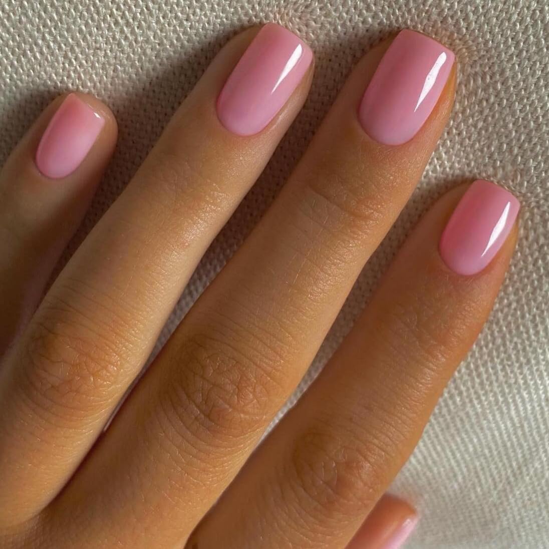Light Pink Press On Nails Short Square, KXAMELIE Natural Gel Nails Glue on Acrylic Nails Press ons Featured Protective Coat Thick Reusable Fake Nails Solid Color 24 Short Coffin Artificial Nails